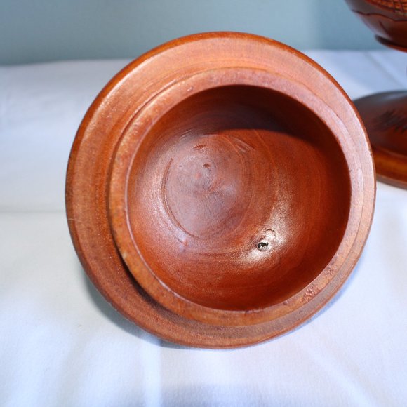 Vintage Hand Turned Carved Solid Wood Pedestal Vase With Lid 14" Tall - Picture 8 of 12